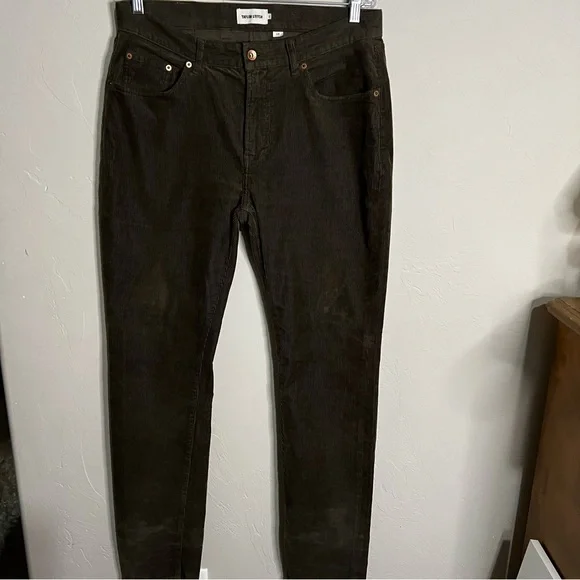 Taylor Stitch Slim All Day Bedford Corduroy Olive Green Straight Pants